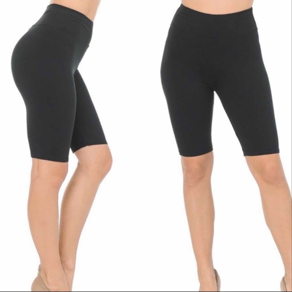 BUTTERY SOFT! HIGH WAISTED NON-ROLL BLACK BIKE SHORTS-SOFT W/SPANDEX - Picture 2 of 8